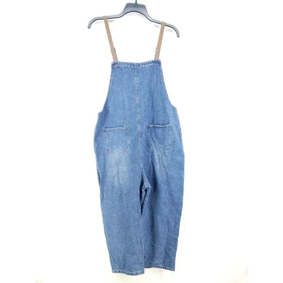 Hipster Row Womens XL Cropped Denim Overalls High Rise Adjustable Buckle Straps - Picture 2 of 9